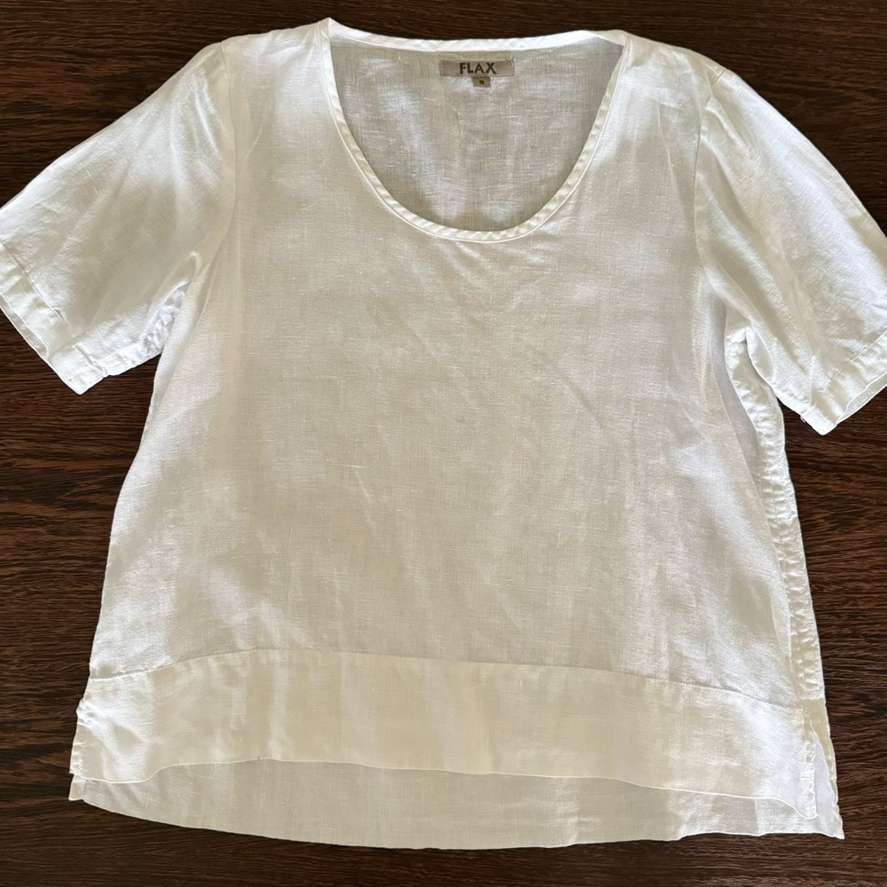 Flax‎ White Linen top Oversized Boxy Short Sleeve Blouse